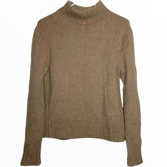 J.Crew Alpaca Sweater Merino Wool Knit Mock Neck Ribbed Hem Pullover Tan Small - Picture 1 of 4